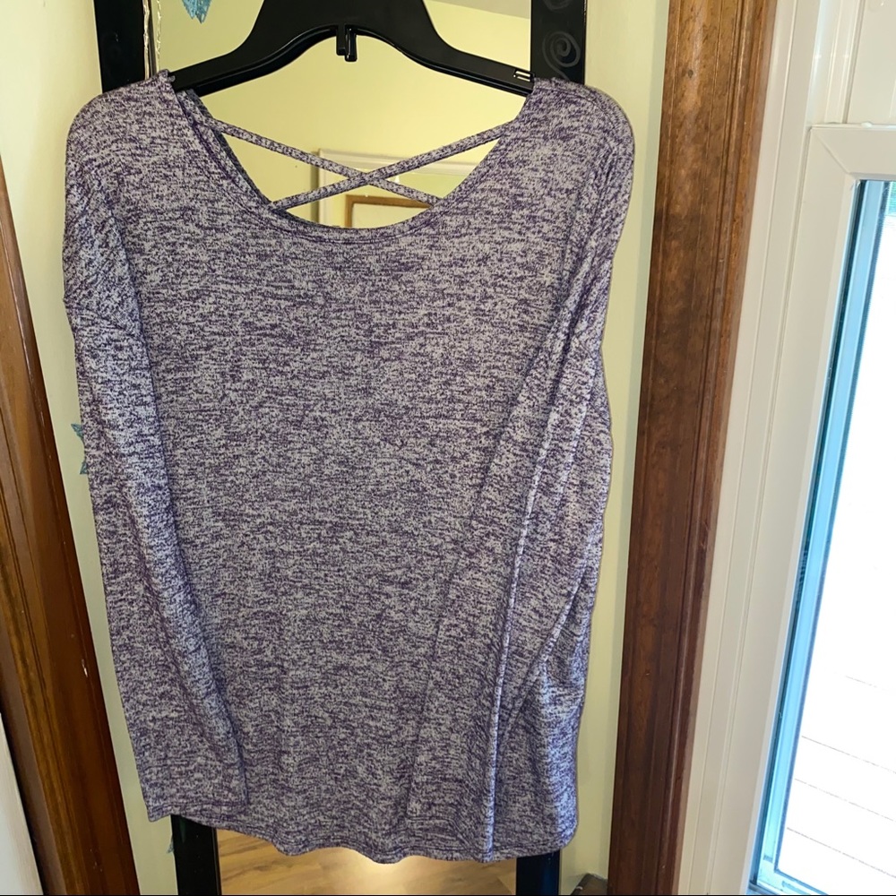 Purple heathered long sleeve cross back